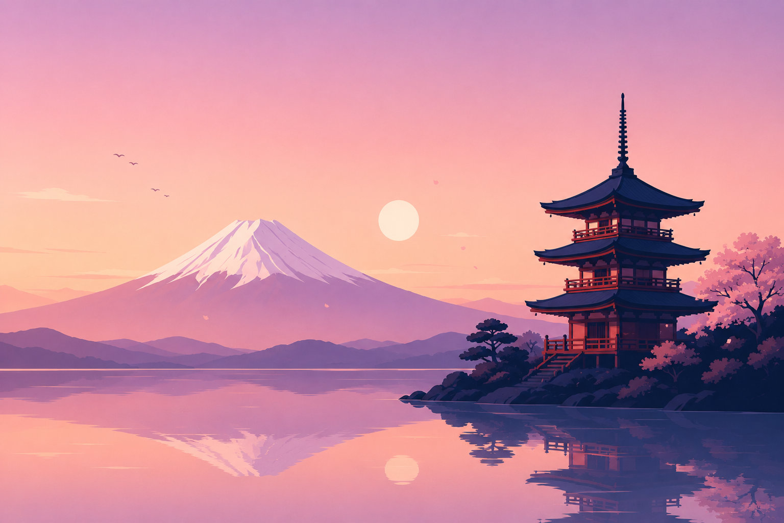 Ilustración de la pagoda y el Monte Fuji